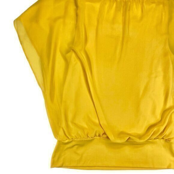 JM Collection Top Womens Sz Large Yellow Flutter-Sleeve Career Scoop Neck Blouse - Picture 9 of 16